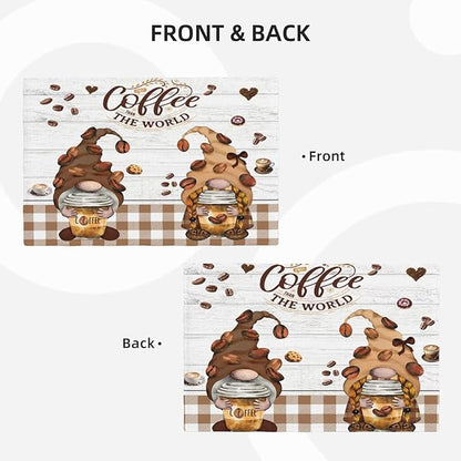 Coffee Gnomes Linen Placemats Set of 4 Brown Buffalo Plaid Placemat Indoor Outdoor Party Home Desktop Kitchen Dining Room Decoration 12x18 Inch