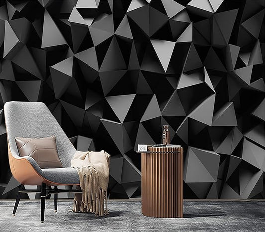 Cliouar-Black Triangle Background Mural Wallpaper Peel and Stick 90" x 67"