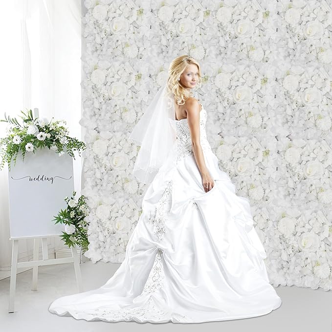16Pcs Artificial Flower Wall Panel 3D Floral Backdrop Walls13.7 X 13.7" White Flower Wall Decor Panel Flower Backdrop for Party Home Background Decor