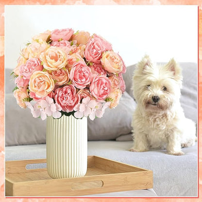 Geosar 8 Bundles Artificial Peonies Flowers Fake Silk Peony Bouquet Faux Peonies Flowers Bulk for Decoration Vase Floral Arrangements Wedding Party Table (Pink,Yellow)