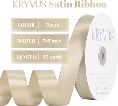 Beige Satin Ribbon, Double Faced 7/8 Inch X 50 Yards Beige Ribbon, Premium Satin Ribbon for Gift Wrapping, Crafts, Hair Bow Making, Sewing, Flower Bouquet, Wedding Party Decor