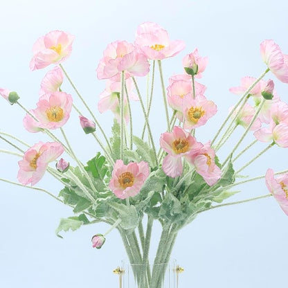 2 Pcs Artificial Fake Flowers Plants Poppies Silk Flower Arrangements Wedding Bouquets Decorations Plastic Floral Table Centerpieces for Home Kitchen Garden Party Decor Approx 23.6" High - Light Pink