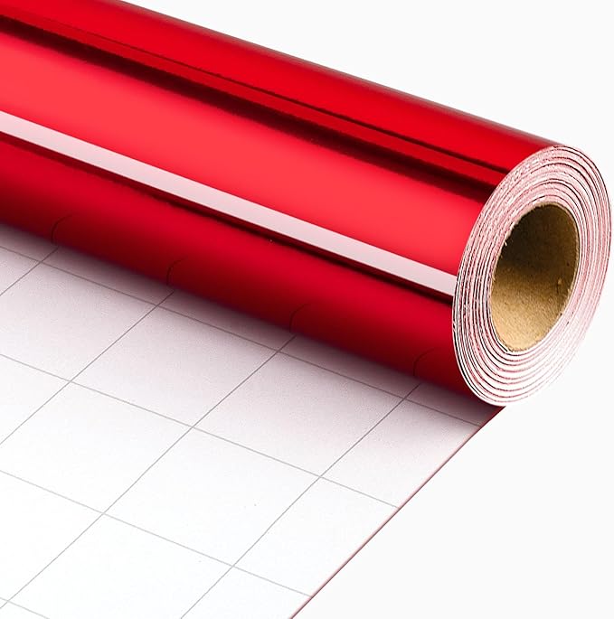 Merture Red Wrapping Paper Roll - 17 In X 32.8 Ft(46.5 sq.ft.) Metallic Red Solid Color Gift Wrap with Grid Cutting Lines for Mothers Day, Christmas, Birthday, Wedding, Bridal Shower, Valentines Day