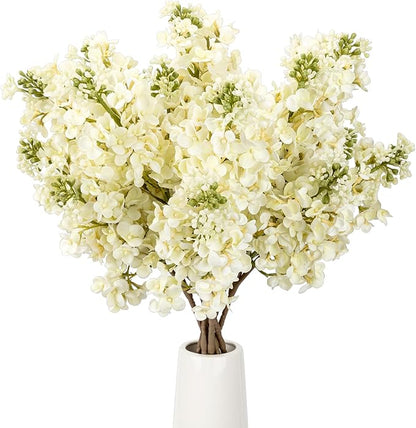 4PCS 25.6inch Lilac Artificial Flowers White Fake Delphinium Long Stem Silk Real Touch Flower Faux Lilac Floral Arrangement for Tall Vase Table Centerpieces Wedding Garden Home Decoration（White）