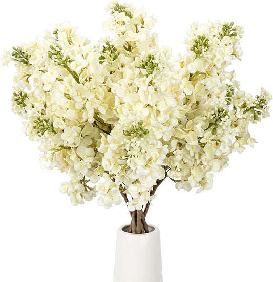 4PCS 25.6inch Lilac Artificial Flowers White Fake Delphinium Long Stem Silk Real Touch Flower Faux Lilac Floral Arrangement for Tall Vase Table Centerpieces Wedding Garden Home Decoration（White）
