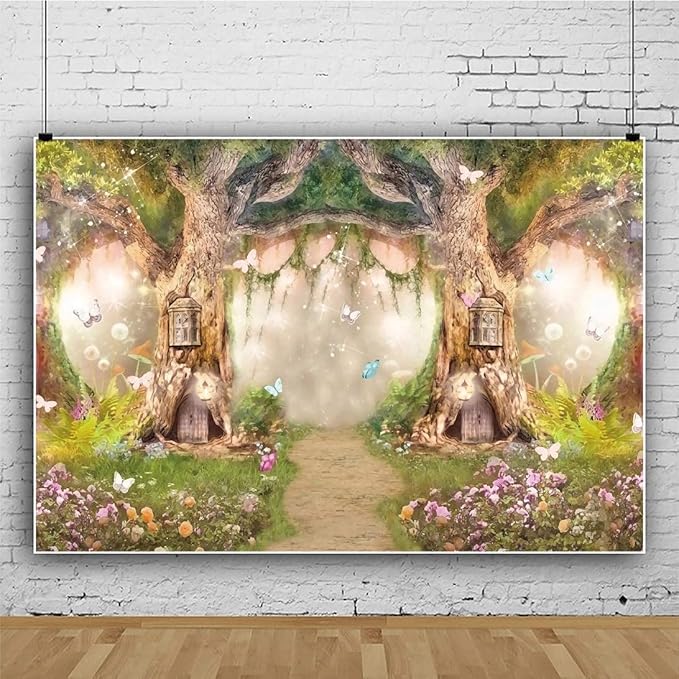 Leowefowa 12x8ft Forest Birthday Backdrop Fairytale Forest Backdrop Enchanted Forest Flower Baby Shower Photo Backgrounds for Party Photo Shoots Newborn Baby Kids Studio Props Photography Backdrops