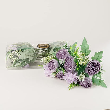 Artificial Flowers Fake Peony Silk Mini Plastic Bridal Flowers for DIY Wedding Bouquets Home Decorations 2 Packs(Cream)