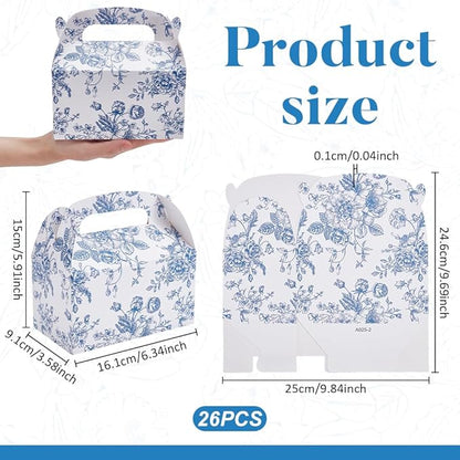 UNICRAFTALE 4pcs Blue Floral Party Gift Favor Boxes with Handles Flower Pattern Gable Box Chinoiserie Floral Printed Paper Candy Box for Wedding Birthday Tea Bridal Shower Party Supplies