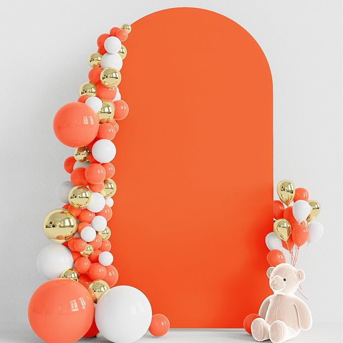 Wokceer 7.2FT Wedding Arch Cover Spandex Fitted Wedding Arch Stand Covers Round Top Chiara Arch Backdrop Cover for Christmas Thanksgiving Birthday Party Ceremony Banquet Decoration OrangeRed
