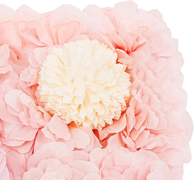 12Pcs Artificial Flower Wall Panel 3D Floral Backdrop Wall 15" X 15" Flower Walls Decor Flower Backdrop Faux Flowers Panel for Wedding Party Home Decoration, Pink/Champagne