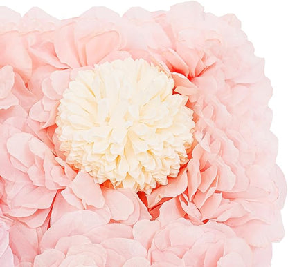 12Pcs Artificial Flower Wall Panel 3D Floral Backdrop Wall 15" X 15" Flower Walls Decor Flower Backdrop Faux Flowers Panel for Wedding Party Home Decoration, Pink/Champagne