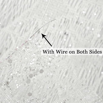 MEEDEE 6 Inch Wide Wired Ribbon White Glitter Mesh Web Wired Edge Ribbon by 10 Yards Roll White Mesh Wired Ribbons for Christmas Tree, Garland, Holiday Crafts, Bows, Centerpiece, Gift Wrapping
