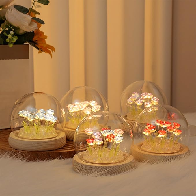 Light Up Rose in A Glass Dome with Gift Box - Valentines Day Gifts for Her, Birthday Gifts for Women, Rose Flower Lamp Night Light for Bedroom Decor, Girlfriend Wife Mothers Day Gift, Battery-Powered
