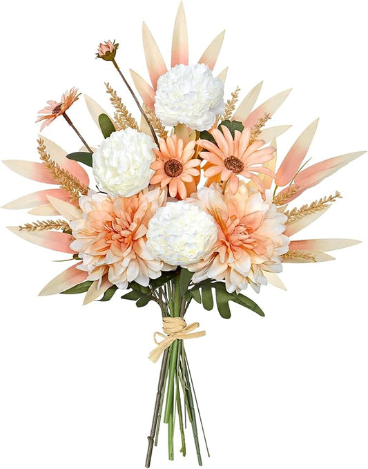 Dremisland Artificial Flowers Bouquet Silk Floral Arrangements Faux Flowers Plant for Home Decor Wedding Bride Bouquets Floral Tables Centerpieces for Home Decor Indoor Vase Table Decor (Champagne)