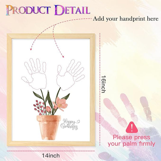 CLUSIVC DIY Christmas Birthday Gift for Grandma and Mom Flower Bouquet Handprint Craft Kit, Unique Gifts for Grandma Mom Mimi Nana,New Year Gift(12" x 16", 2 Art Papers, Wood Frame)