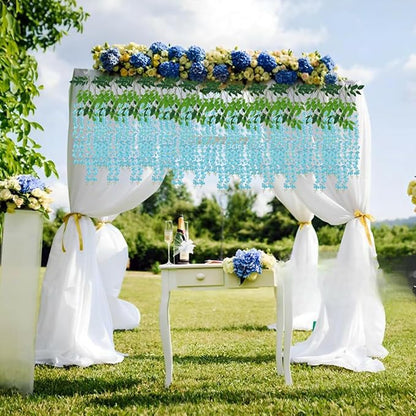 Artificial Wisteria Hanging Flowers Fake Wisteria Flower Garland Silk Vines Rattan Decor for Home Wedding Arch Wall Garden Greenery Bedroom Outdoor Office Party Decoration (12, Blue)