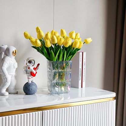 36 PCS Yellow Tulips Artificial Flowers 13" PU Fake Flowers for Wedding Home Decor (Yellow)