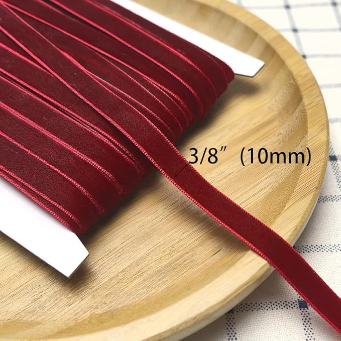 Chenkou Craft Dark Red 25 Yards 3/8" Velvet Ribbon Lots Bulk (Dark red, 3/8"(10mm))