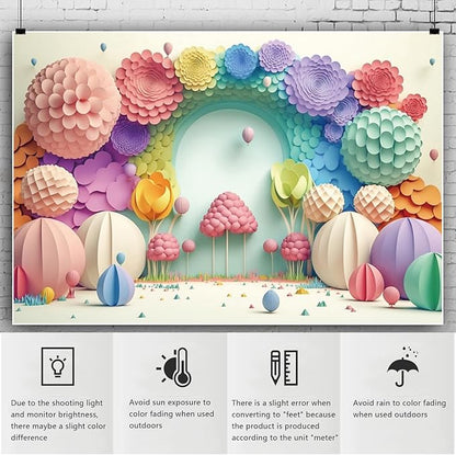 YongFoto Paper Flowers Backdrop 10x7ft Colorful Cut Paper Floral Blossom Rainbow Arch Hot Air Balloon Honeycomb Ball Photography Background Lovely Party Banner Home Decor Photo Studio Booth Props
