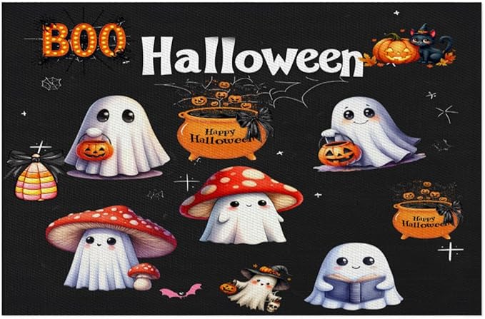 Halloween Ghosts Pumpkin Cute Placemats Set of 1 PVC Vinyl Non Slip Table Mats Heat Resistant Place Mats Washable Wipeable Dining Table Mat for Kitchen Decor Party Indoor Outdoor Decorative Gift