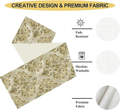 Damask Table Runner, Vintage Traditional Farmhouse Boho Floral Linen Coffee Table Center Decor for Family Kitchen Farmhouse Holiday Party Table Decorations Indoor Outdoor 13x36 inch