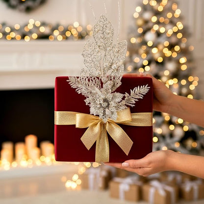 18 Pack 3 Styles 17 Inch Christmas Glitter Poinsettia Berry Stems Ornaments Artificial Floral Branches Picks for Christmas Tree Home Vase Holiday Party Decor(Champagne)