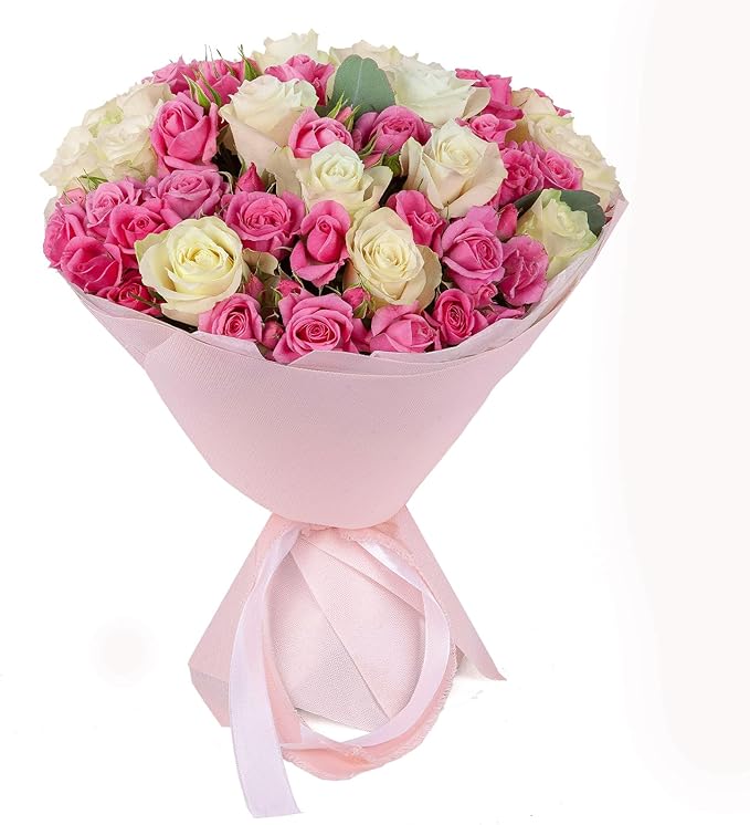 LeZakaa 20 Sheets Flower Wrapping Paper - Waterproof Reversible Floral Bouquet Paper - Candy Pink and Bright Pink Design for Valentine's Day, Mother's Day, Parties, Birthdays, Weddings, Baby Shower