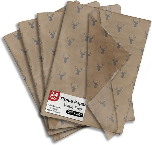 Deer Heads Printed Tissue Paper for Gift Bags or Boxes and Wrapping - Bulk Decorative Art Tissue Paper for Packaging and Gifting | 24 Sheets 20" x 30"