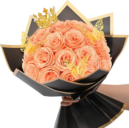 Waipfaru Glitter Roses Bouquet, DIY Fake Flowers Bouquet, Champagne Artificial Flower, Valentines, Anniversary, Engagement, Wedding, 24 Pcs