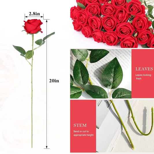 60 Pcs Artificial Roses Bulk Velvet Silk Roses Red Rose Flowers for Wedding Centerpieces Bridal Bouquet Mohter's Day Valentine's Day Christmas Home Decor (60, Red)