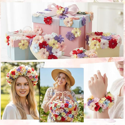 120 Pieces Small Flowers for Crafts Small Silk Faux Flower Fabric Flowers for Decorations Floral Arrangement Decor Daisy Roses Craft Supplies for DIY Wreath Wedding Party Baby Shower Decor