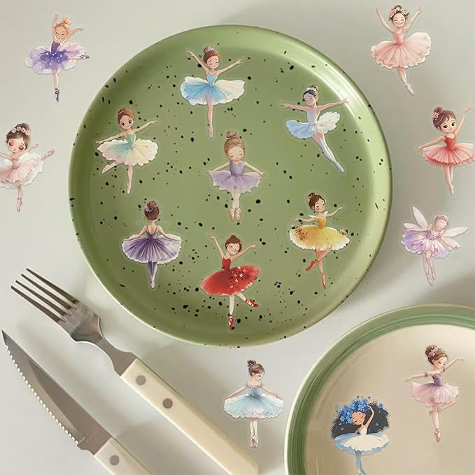 50PCS Cartoon Ballerina Stickers, Waterproof PET Ballet Dancer Decals for Scrapbooking, Water Bottles, laptops, Journals, DIY Crafts & Gift for Girls Teens