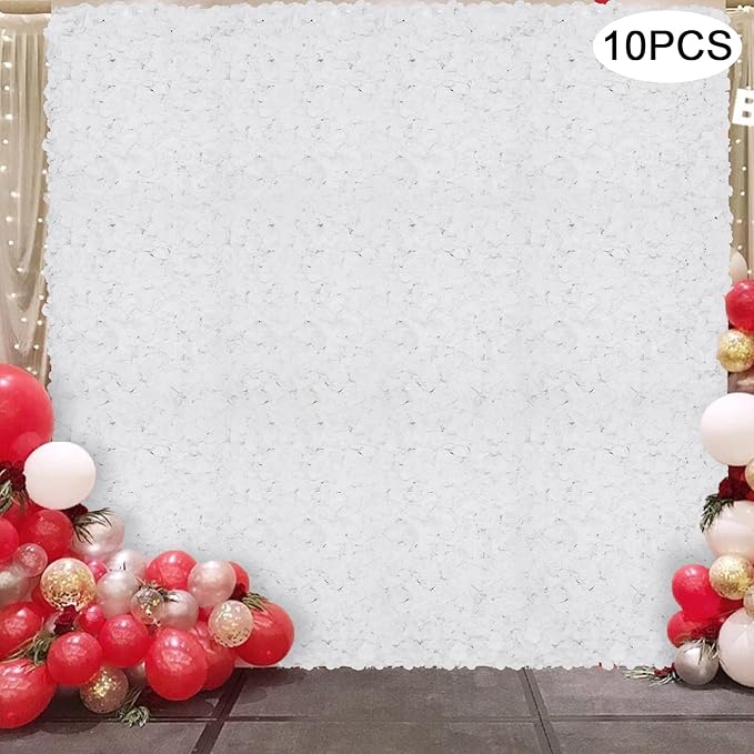 3D Flower Wall Panel, 10pcs White Artificial Floral Wall Backdrop, Realistic Silk Flower Backplanes, Roll Up Fake Flower Background for Valentines Wedding Party Photo Arrangement Outdoor Decor