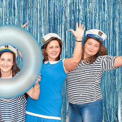 TONIFUL 3Pcs Laser Light Blue Door Streamers,Laser Blue Photo Booth Backdrop Metallic Streamers Blue Foil Fringe Curtains for Birthday,Christmas,New Year,Bachelorette,Grad Party Decor(9.9ft x 6.6ft)