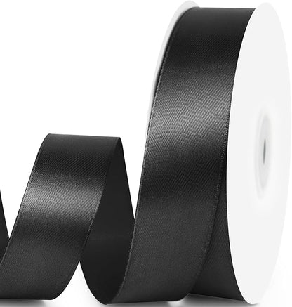 1" x 50 Yards Satin Ribbon - Black Silk Ribbon with Spool - Ideal for Gift Wrapping, Floral Bouquets, Crafts, Wedding Party Decorations, Christmas and Sewing Projects