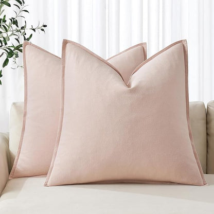 MIULEE Decorative Linen Pillow Covers 20x20 Inch Light Pink Boho Farmhouse Neutral Couch Throw Pillows for Bed Pack of 2 Accent Modern Pillowcase Sofa Livingroom Home Decor