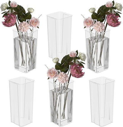 6 Packs Acrylic Flower Vases, Clear Tall Square Table Vases