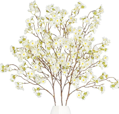 Uieke 3PCS Artificial Cherry Blossom Flowers, 40.5in Silk Cherry Blossom Branches Long Stems Fake White Flowers Arrangements for Wedding Home Japanese Sakura Room Decor