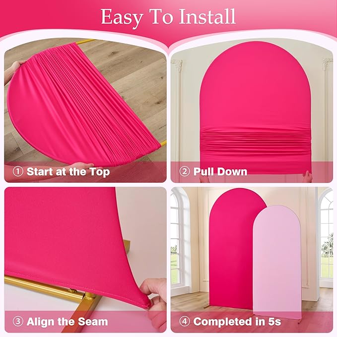 Pink/Hot Pink Arch Backdrop Cover Set of 2-7.2ft 6ft Dual Color Wedding Arch Cover-Wrinkle Free Stretchy Spandex Fitted Chiara Arch Stand Cover for Girl Party Birthday Baby Shower Photo Photography