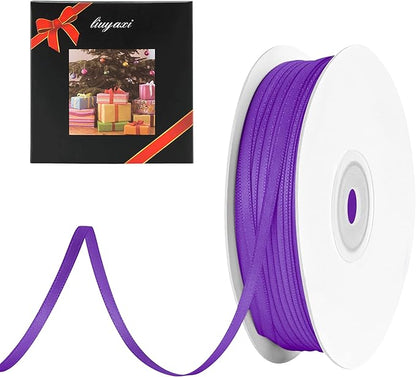 LIUYAXI Purple Double Faced Satin Ribbon, 1/8" X Continuous 100 Yards, Thin Ribbons Perfect for Gift Wrapping Wedding Invitation Card Hair Bows Tag Floral Arrangement DIY Craft