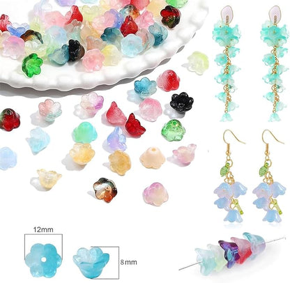 LadayPoa 350pcs Glass Bellflower Beads for Jewelry Making Trumpet Flower Beads Gradient Clear Cute Bead for Bracelets Making Aesthetic Bead Charms for DIY Necklace Decoration-Green Series