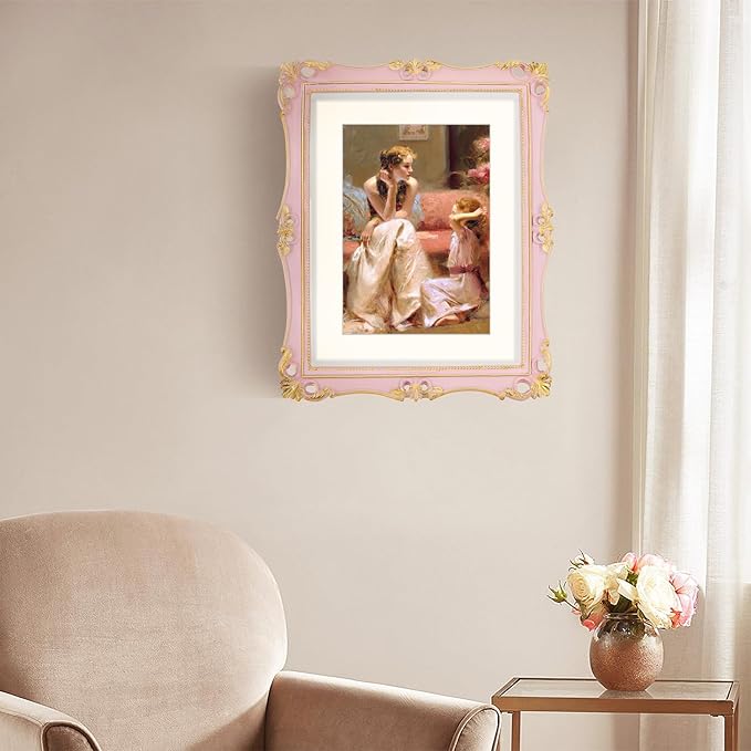 SIMON'S SHOP 11x14 Picture Frame Matted to 8x10, Vintage Poster Frames for Gallery Wall Display, Pink Photo Frames 11x14 with Mat, Antique Home Decor