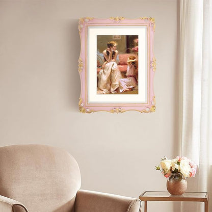 SIMON'S SHOP 11x14 Picture Frame Matted to 8x10, Vintage Poster Frames for Gallery Wall Display, Pink Photo Frames 11x14 with Mat, Antique Home Decor