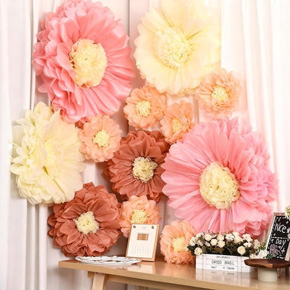 VAIPI 12 Pcs Giant Tissue Paper Flowers Decorations 30'' 24'' 20'' 12'' Large Crepe Paper Flowers Colorful Pom Poms DIY Craft for Wedding Baby Shower Birthday Party Wall Backdrop Decor