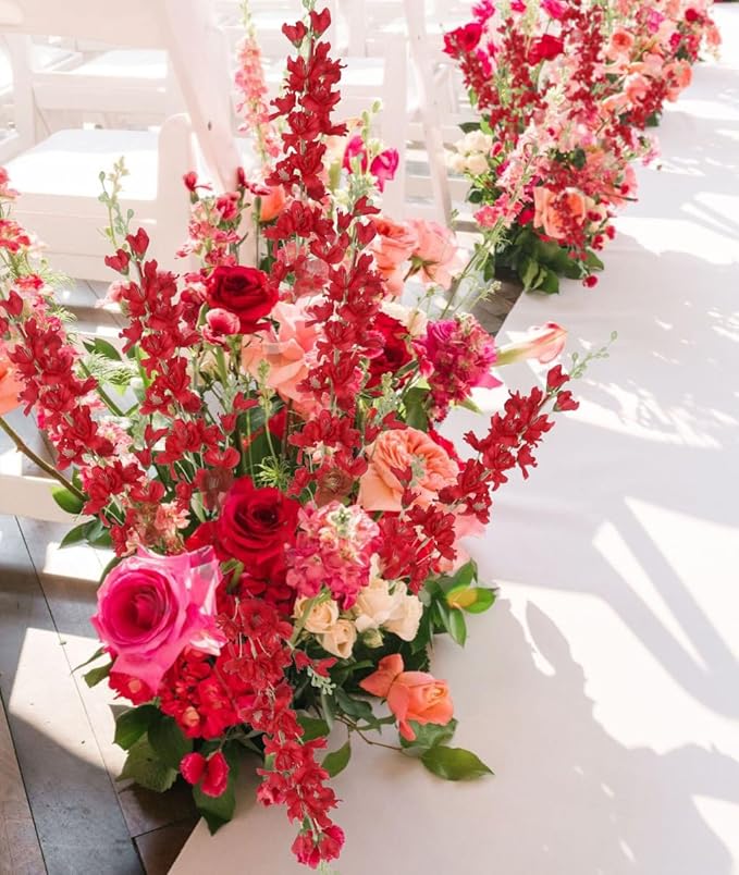 8PCS Long Stem Artificial Delphinium Flowers 33.5'' Larkspur Artificial Flower Red Silk Flowers for Tall Vase Home Wedding Table Centerpieces Decor(Red)