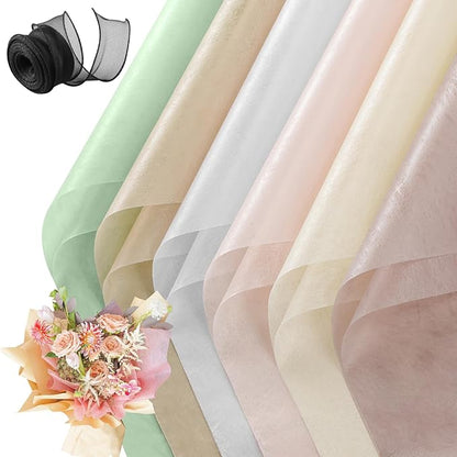 VinTS 48 Sheets 23.6x23.6in Cotton Wrapping Flower Lining Paper,Korean Style Of Waterproof Floral Bouquet Lining Paper Withdrawable Pleated Wrapping Paper Gift Packaging Paper,6 Colors