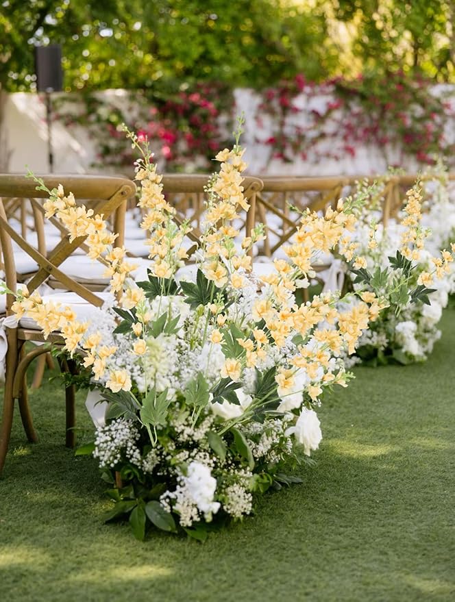 8PCS Delphinium Artificial Flowers Champagne Silk Faux Flowers 33.5'' Long Stem Fake Larkspur Flowers for Tall Vase Home Wedding Garden Table Decor(Champagne)