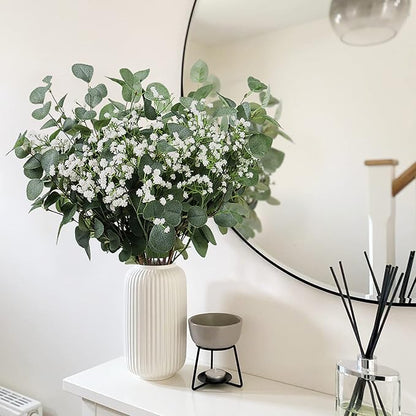 Beferr 5pcs Eucalyptus Stems & 6pcs Babys Breath Artificial Flowers Faux Greenery Bouquets for Wedding Table Centerpiece Home Decor