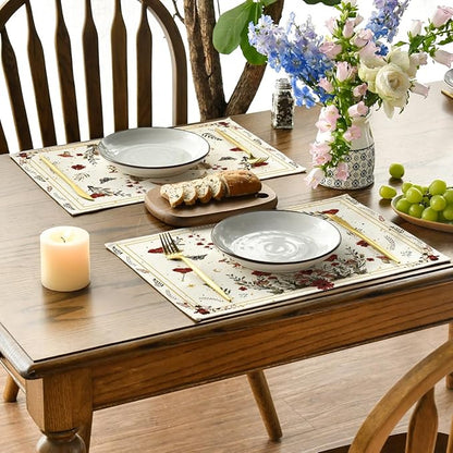 Artoid Mode Beige Poppy Moth Moon Placemats Set of 4, 12x18 Inch Floral Spring Table Mats for Outdoor Home Party Kitchen Dining Decor
