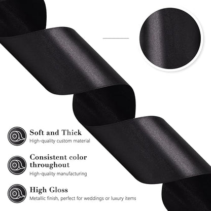 Black Satin Ribbon 2 Inch 60 Yards, Versatile Polyester Fabric Ribbons for Gift Wrapping, Flower Bouquet, Wedding, Crafts, Festival, Halloween and Outdoor Decor